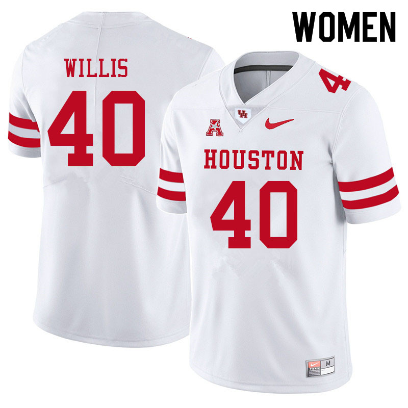 Women #40 Aaron Willis Houston Cougars College Football Jerseys Sale-White - Click Image to Close